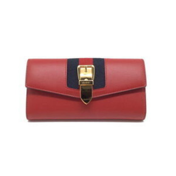 Available December GUCCI Silvie Continental Wallet Leather Red Navy Blue - Picture 1 of 7